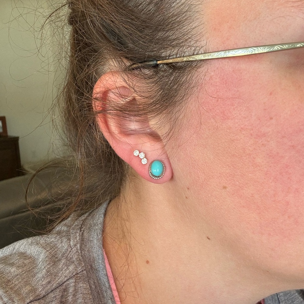 Genuine turquoise oval stud earrings